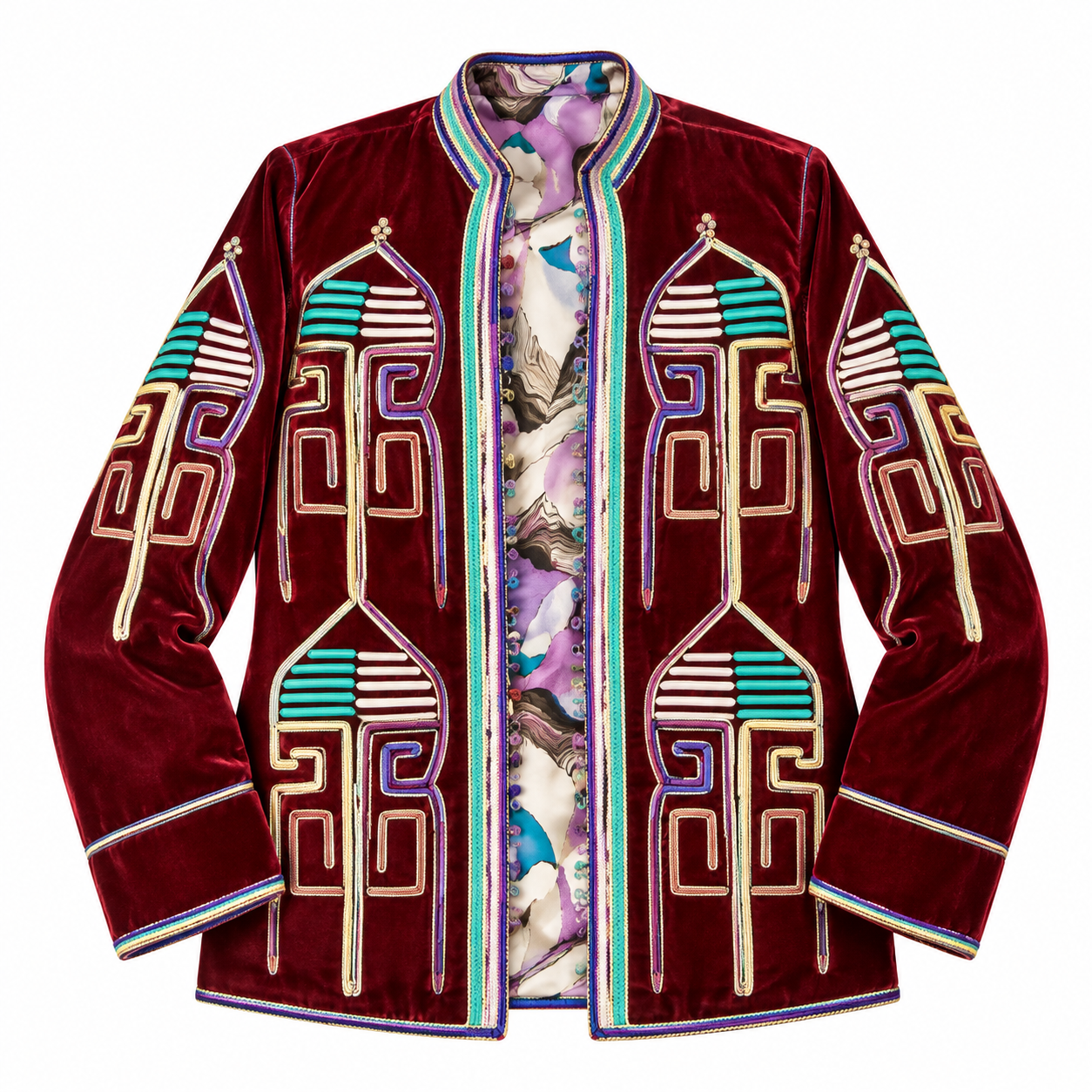 Amazigh Berber Burgundy Velvet Embroidered Jacket with Satin Lining