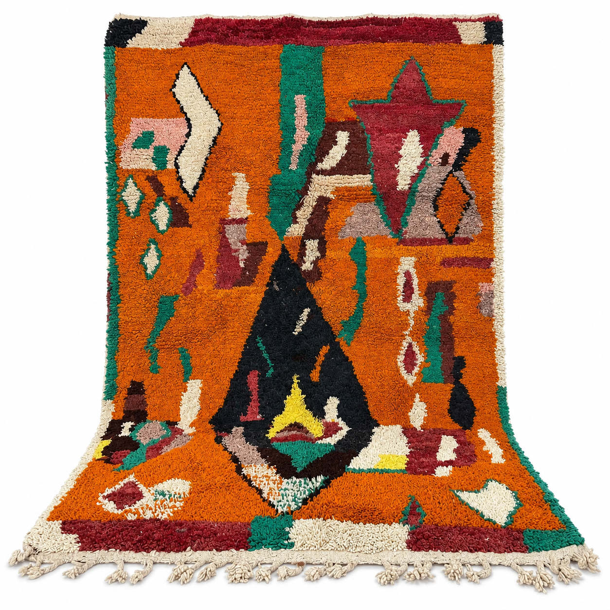Amazigh Berber Custom Abstract Wool Rug Geometric Orange Tribal Carpet