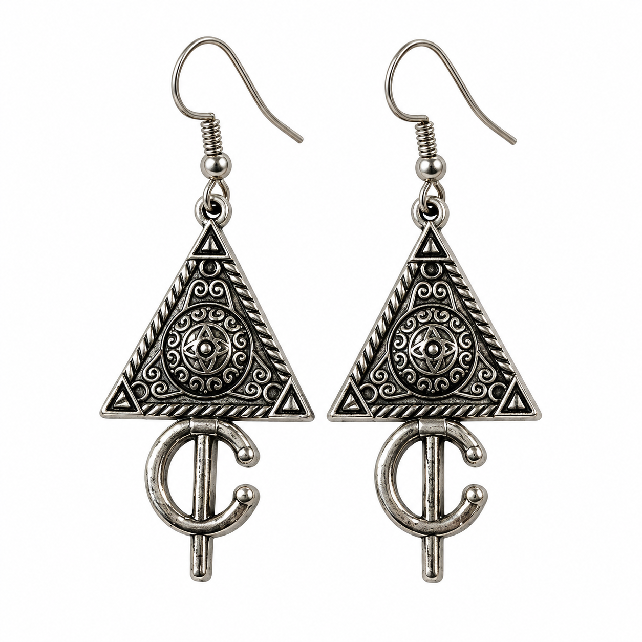 Amazigh Berber Dangle Earrings with Silver-Color Tribal Design