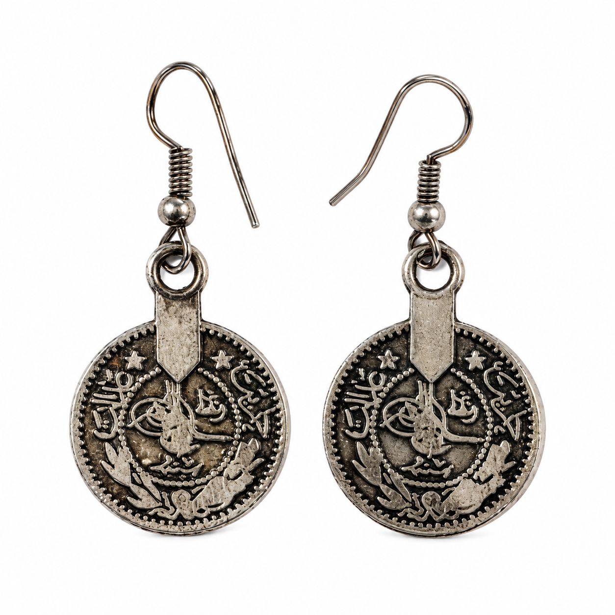Amazigh Berber Dangle Earrings with Silver Color Tribal Design