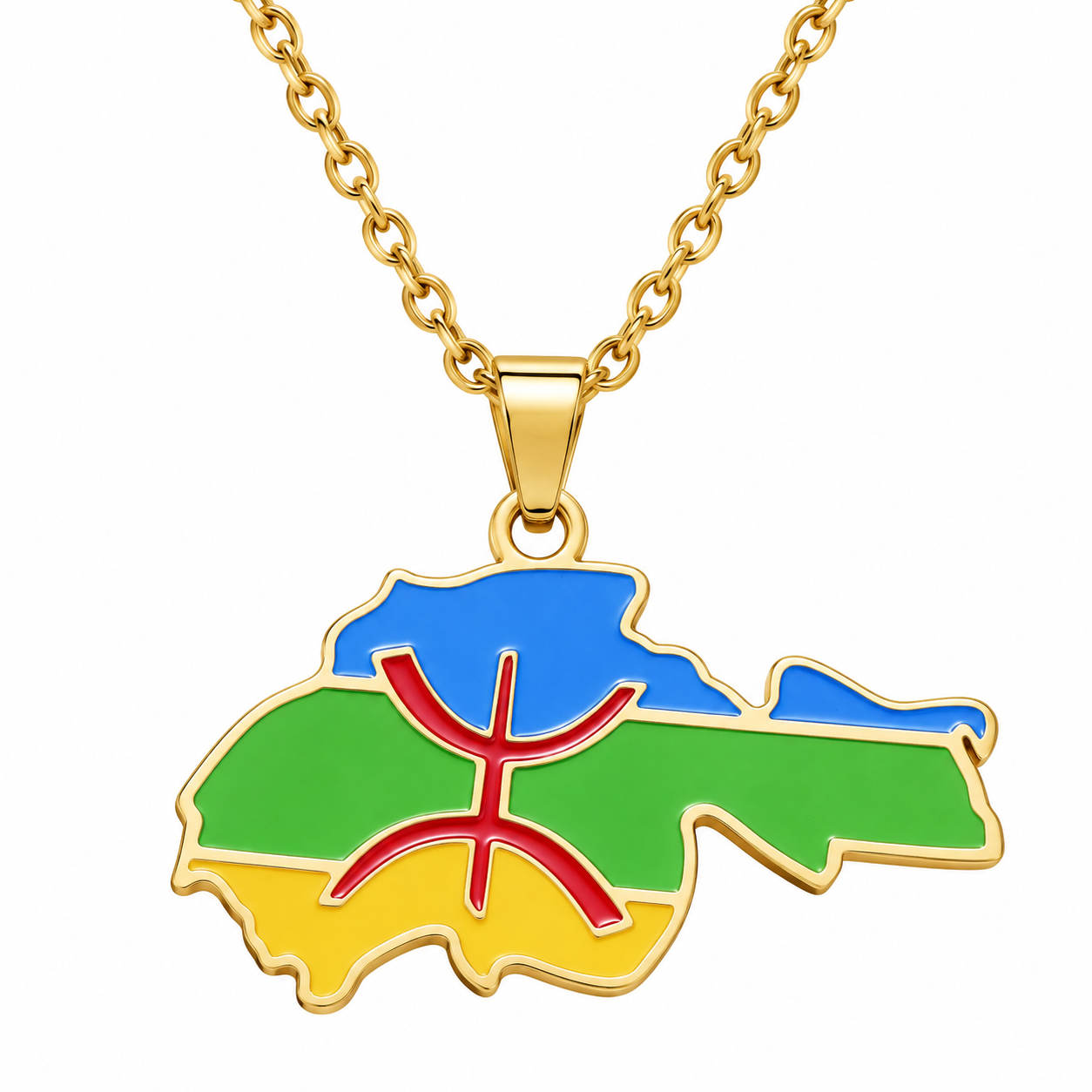 Amazigh Berber Deeper Meaning Map Necklace 18K Gold Plated Pendant
