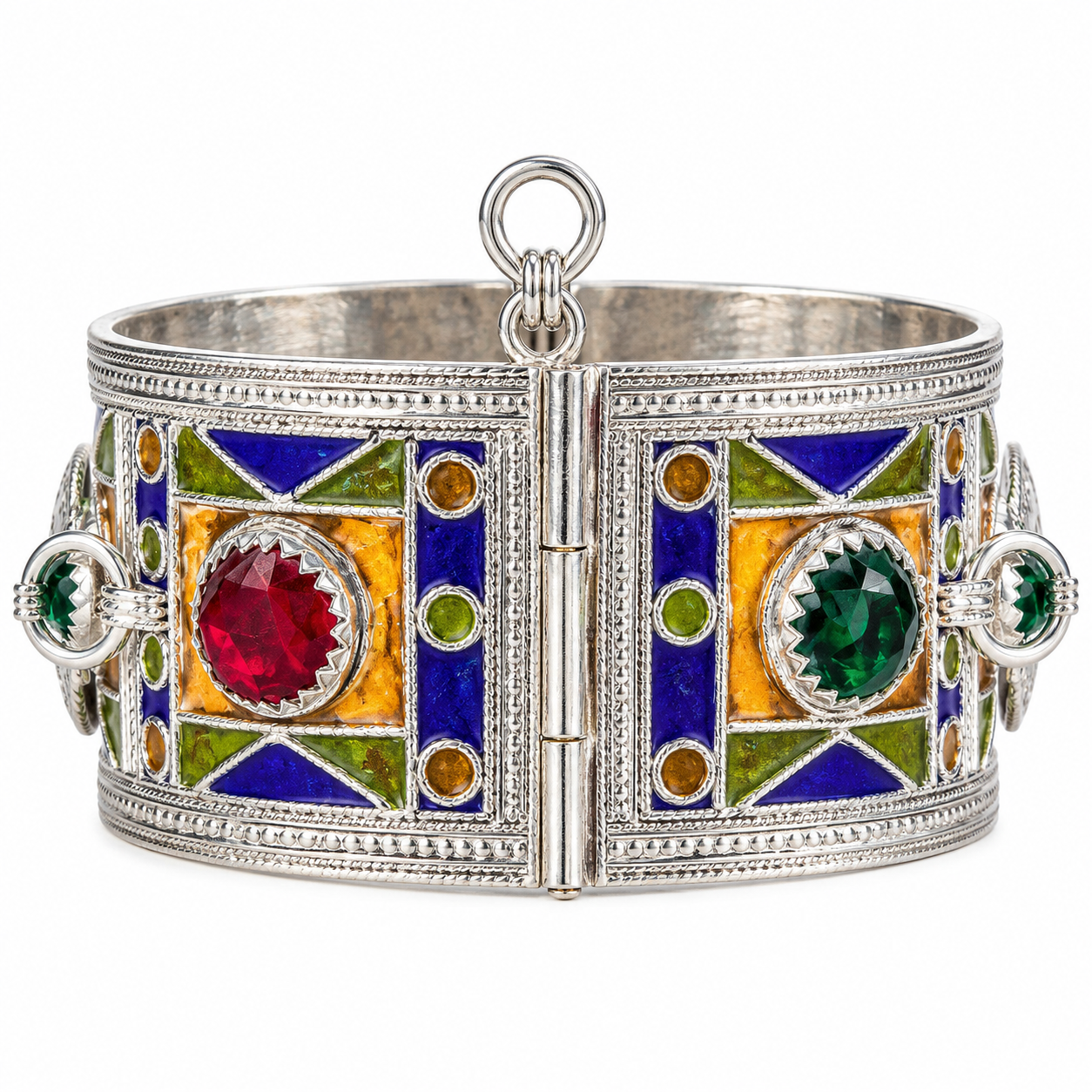 Amazigh Berber Enamel Cuff Bracelet with Artisan Charm Details