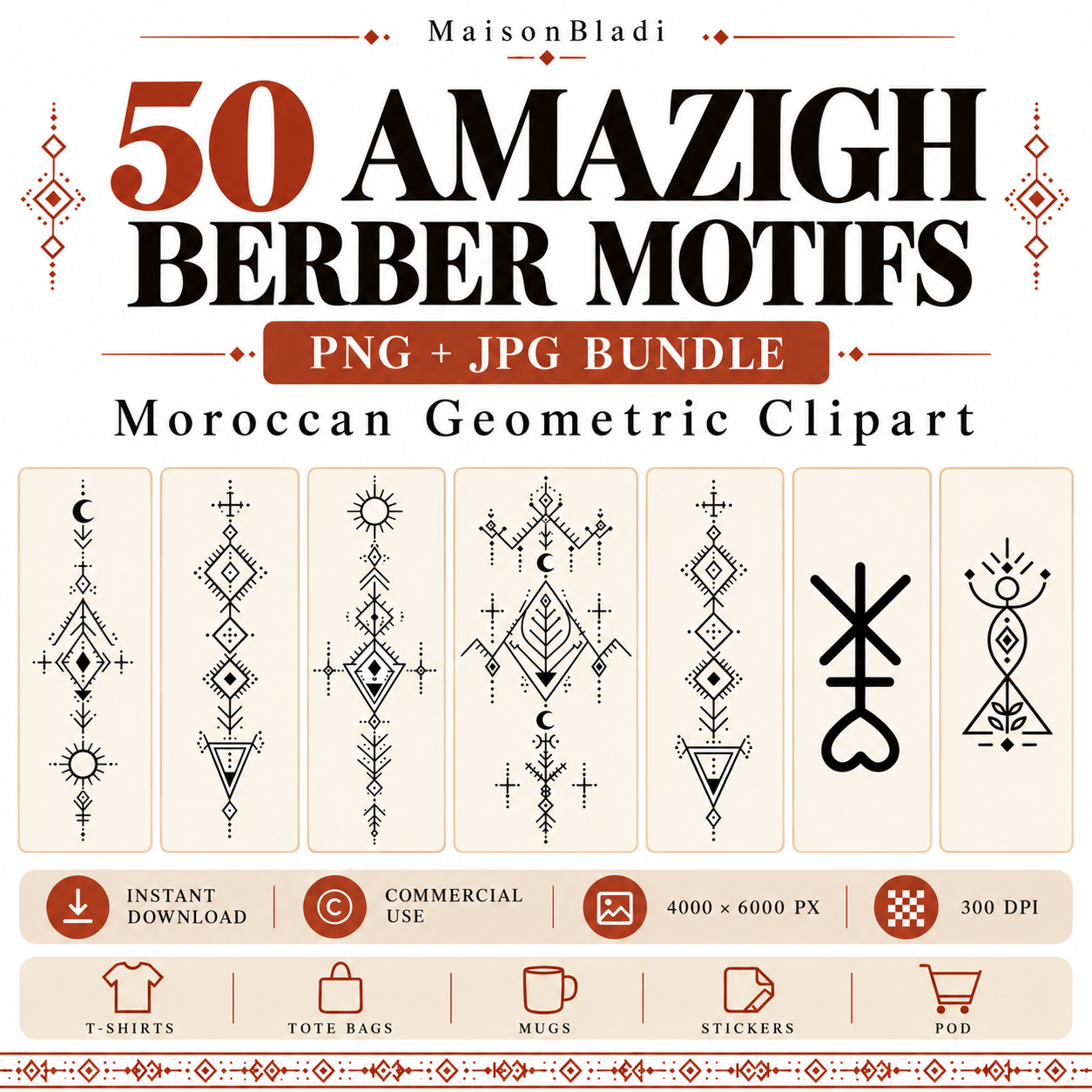 Amazigh Berber Geometric Motifs PNG JPG Digital Download Bundle