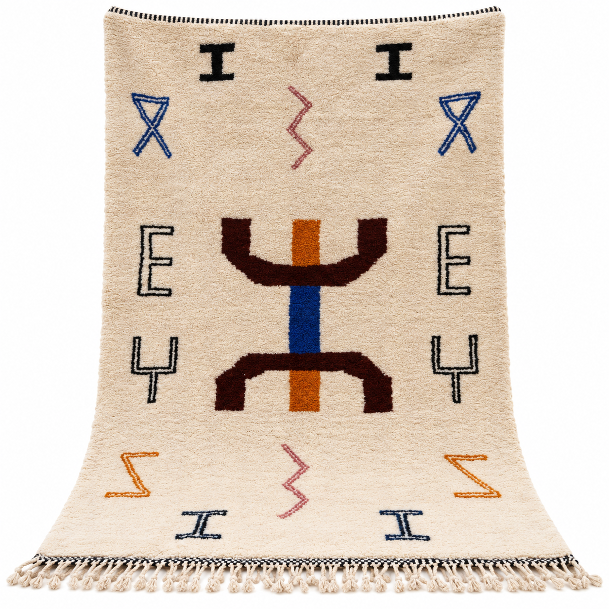 Amazigh Berber Hand-Knotted Rug with Symbols Cream Base Custom Sizes