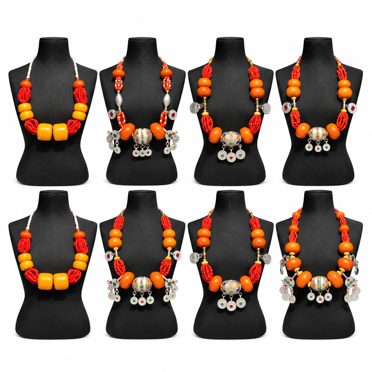 Amazigh Berber Handmade Beaded Statement Necklace with Colorful Charms
