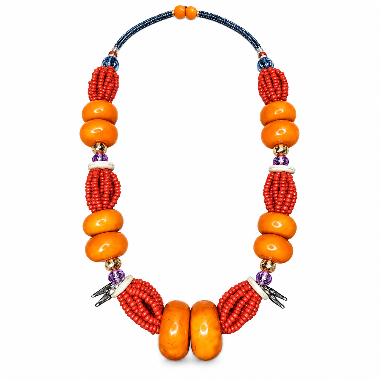 Amazigh Berber Handmade Resin Bead Statement Necklace with Tuareg Style