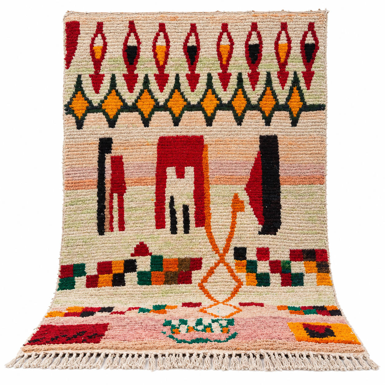 Amazigh Berber Handmade Wool Rug with Colorful Geometric Tribal Design