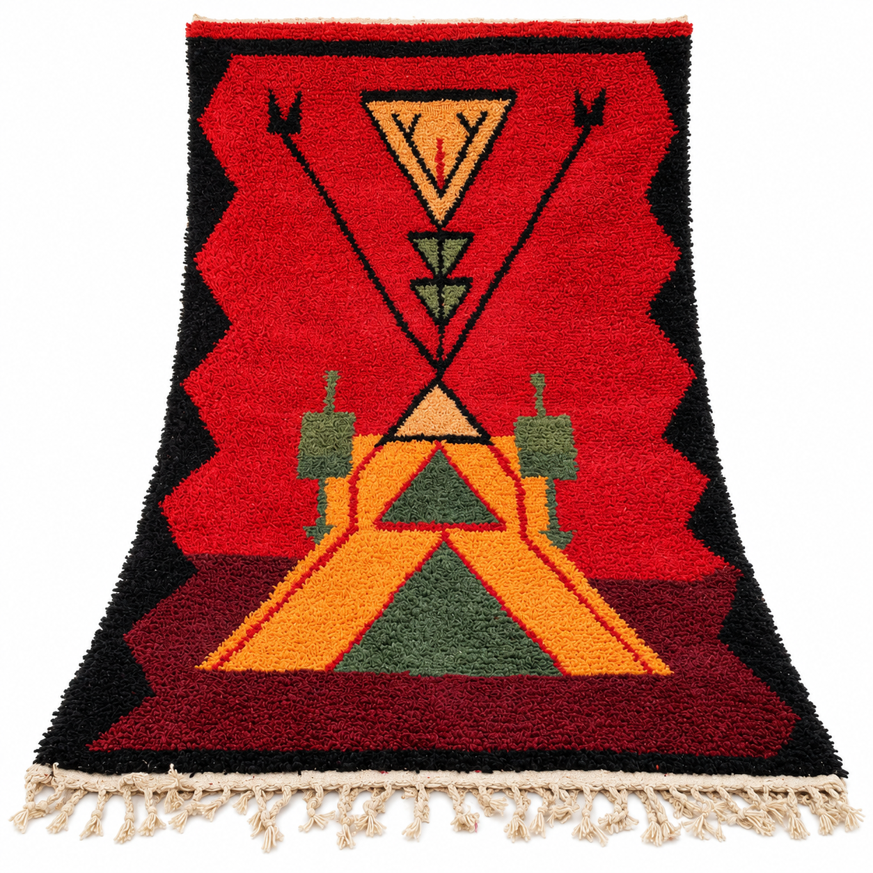 Amazigh Berber Handmade Wool Rug With Geometric Heritage Design