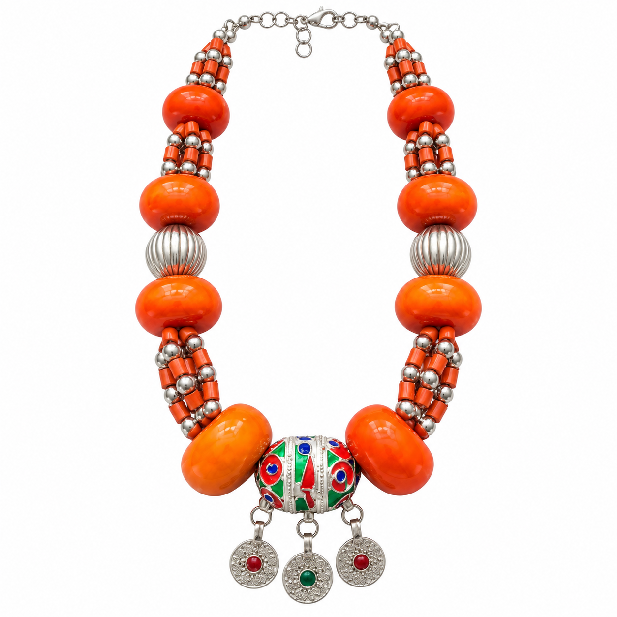 Amazigh Berber Jewelry Set with Silver Crown Headband and Necklace