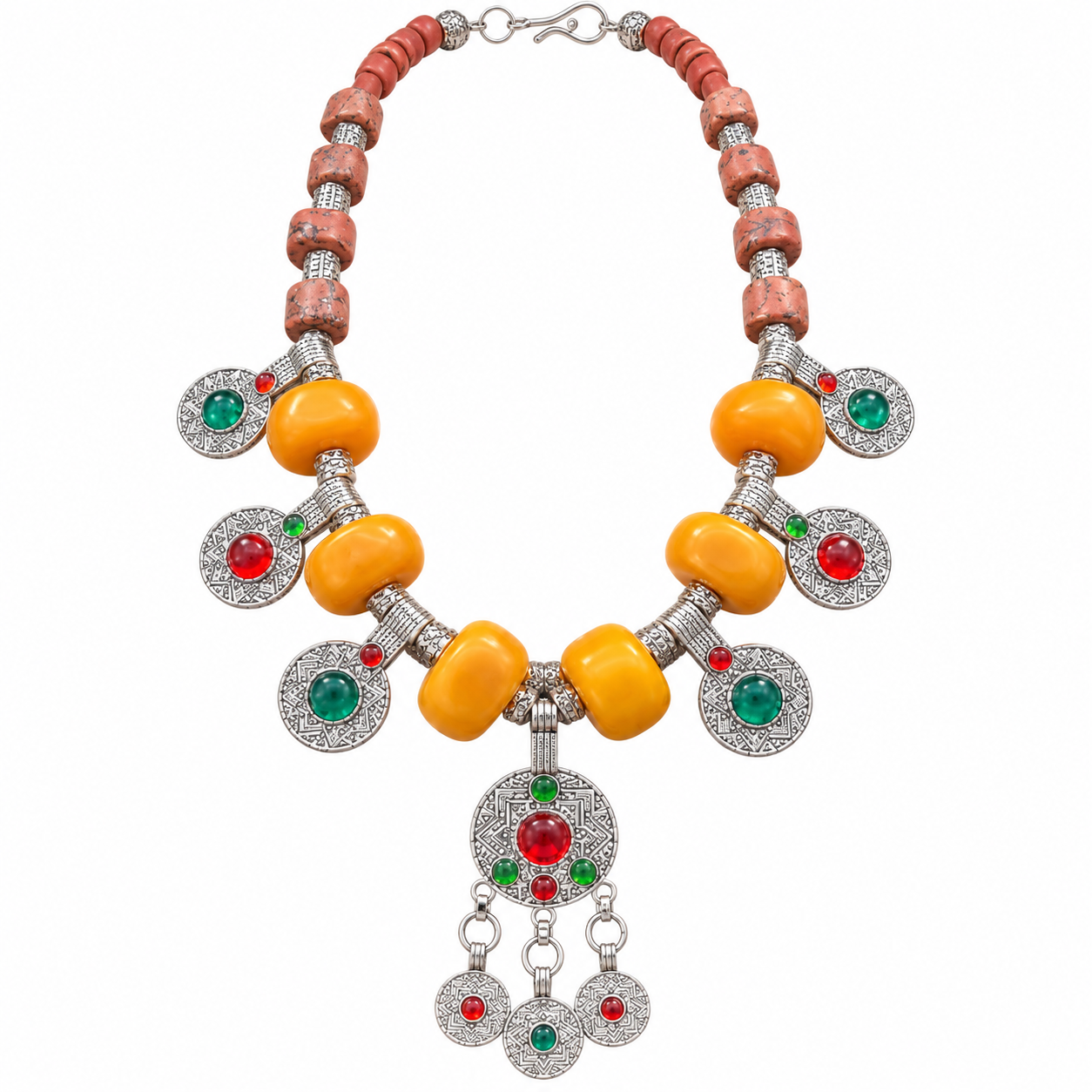 Amazigh Berber Jewelry Set with Silver Crown Necklace Headband