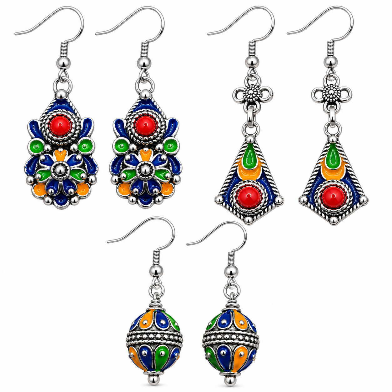 Amazigh Berber Kabyle Kabyles Earrings Set with Three Paires