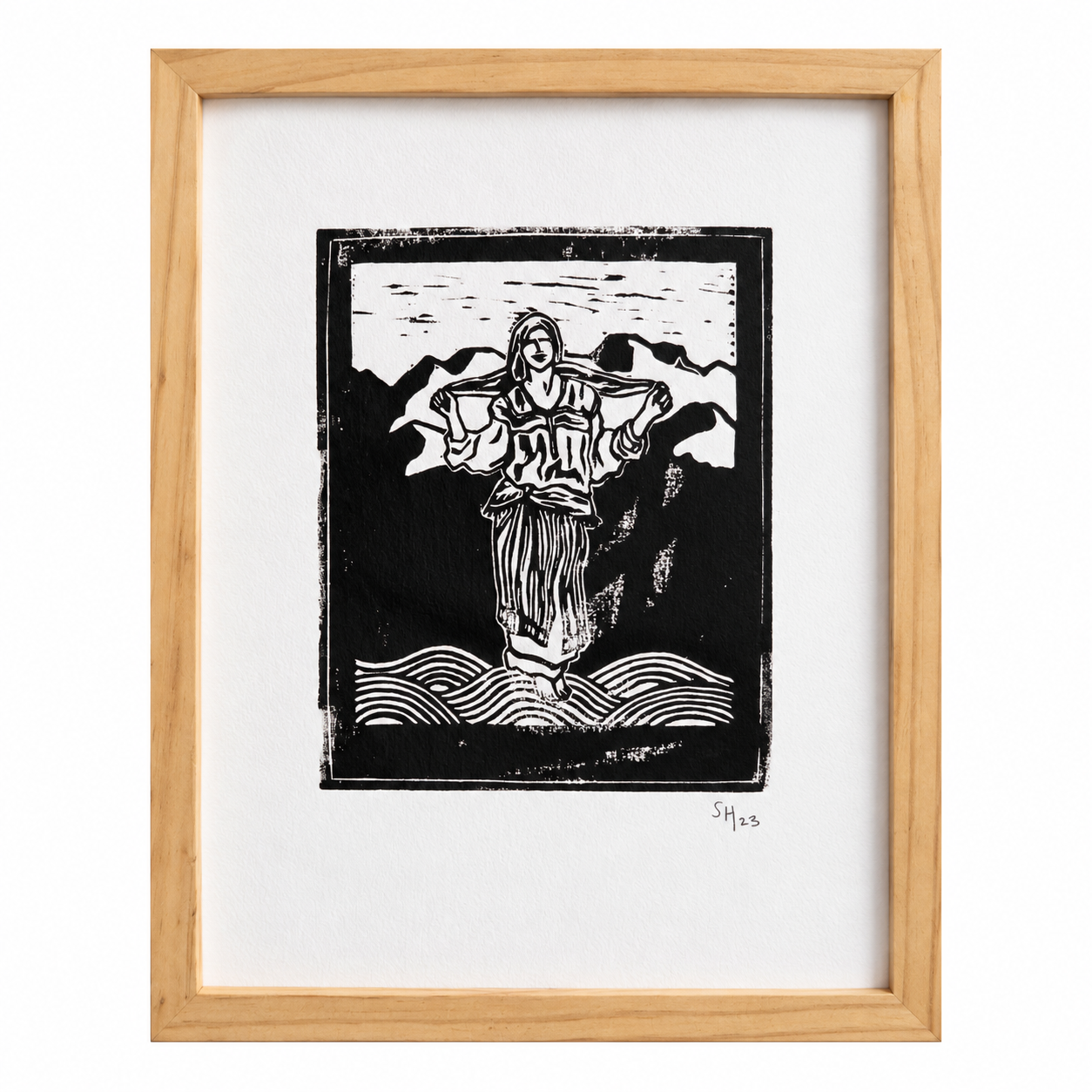 Amazigh Berber Kabyle Woman Linocut Wall Art Poster Illustration