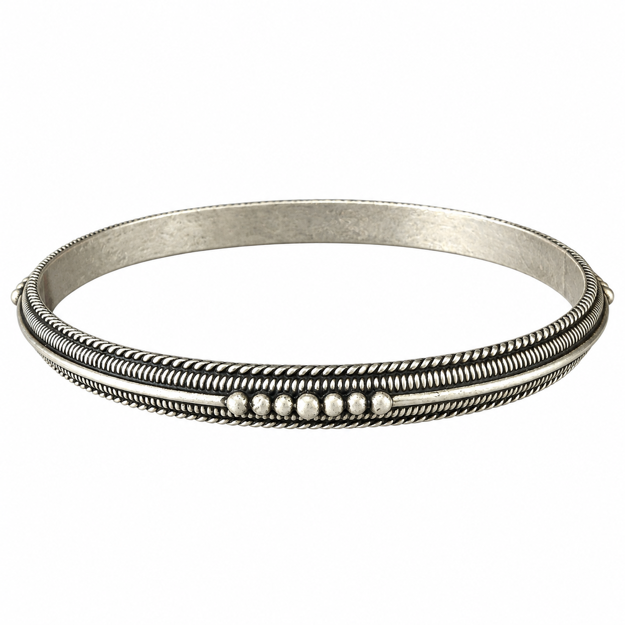 Amazigh Berber Patinated Silver Bracelet Closed Bangle Artisan Jewelry