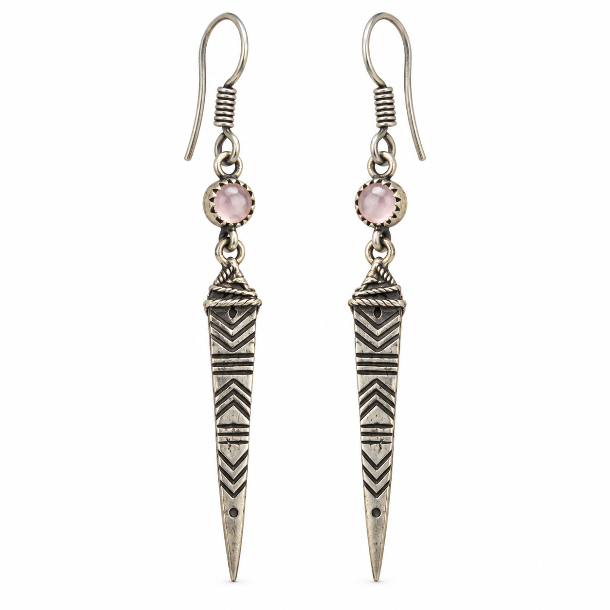 Amazigh Berber Pink Onyx Silver Dangle Earrings Tribal Jewelry