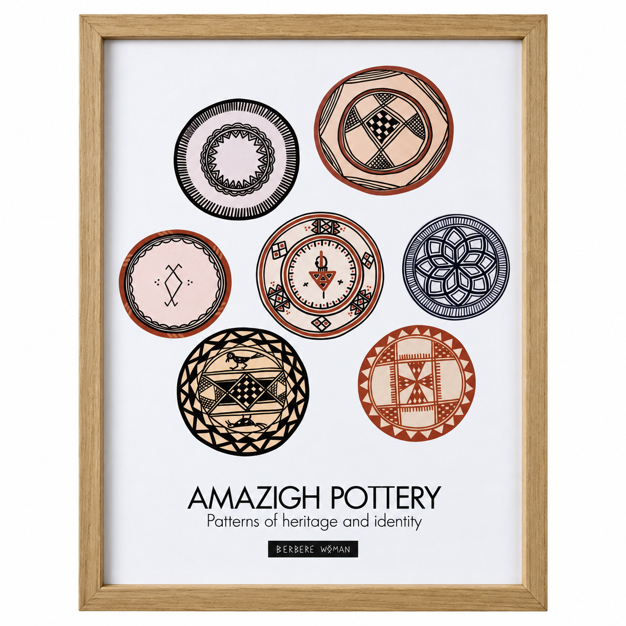 Amazigh Berber Pottery Illustration Ceramic Piece with Yaz Symbol Art