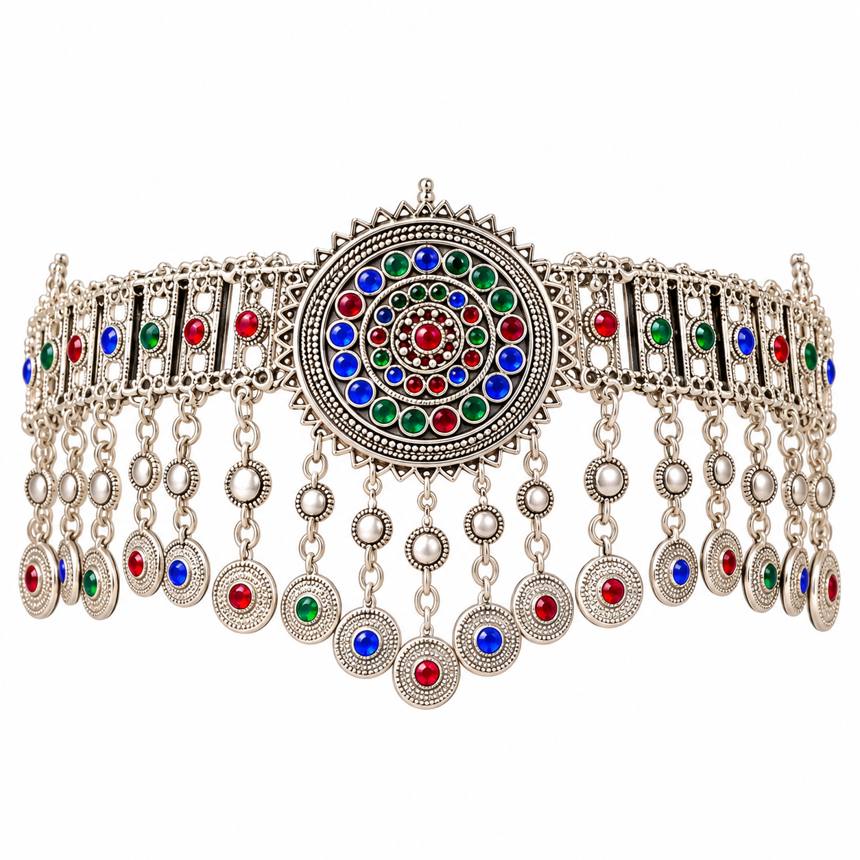 Amazigh Berber Silver Plated Headband with Dangle Jewelry Details