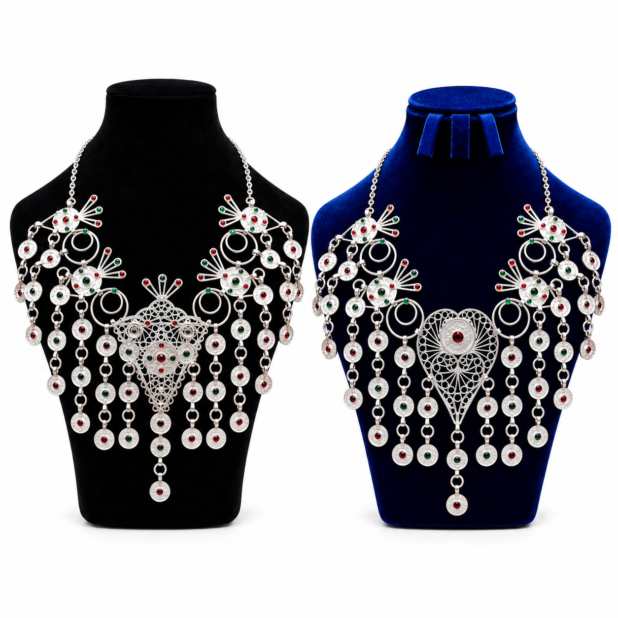 Amazigh Berber Silver Plated Statement Necklace with Tribal Design
