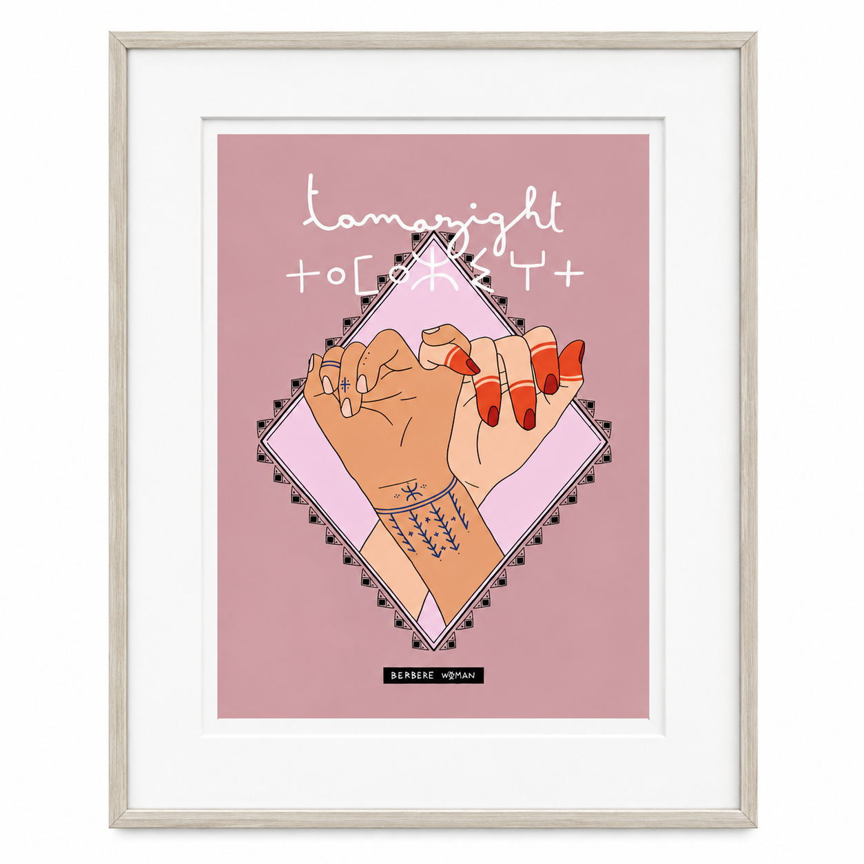 Amazigh Berber Sorority Poster with Tamazight Tifinagh Hands Artwork