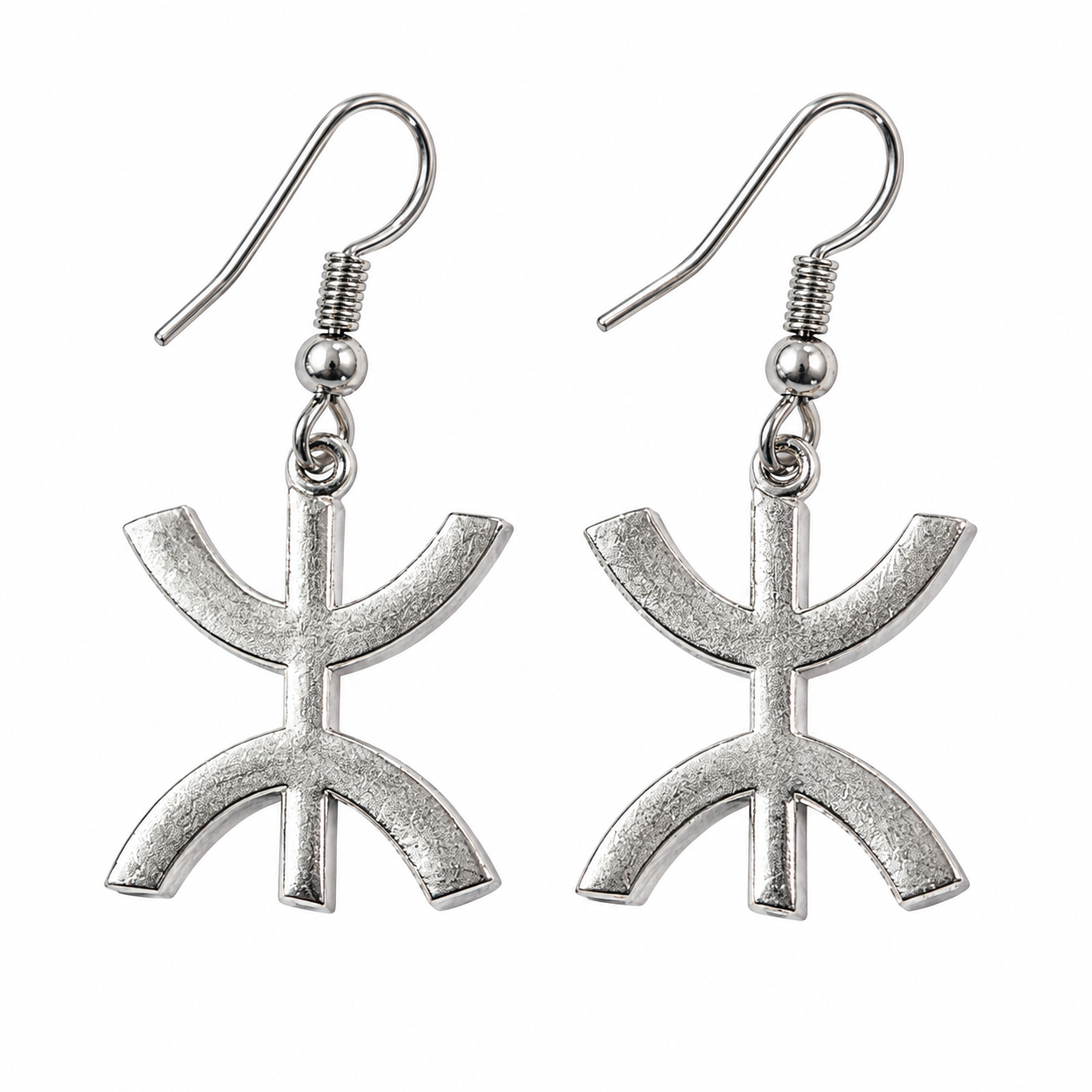 Amazigh Berber Symbol Dangle Earrings with Silver Tone Design