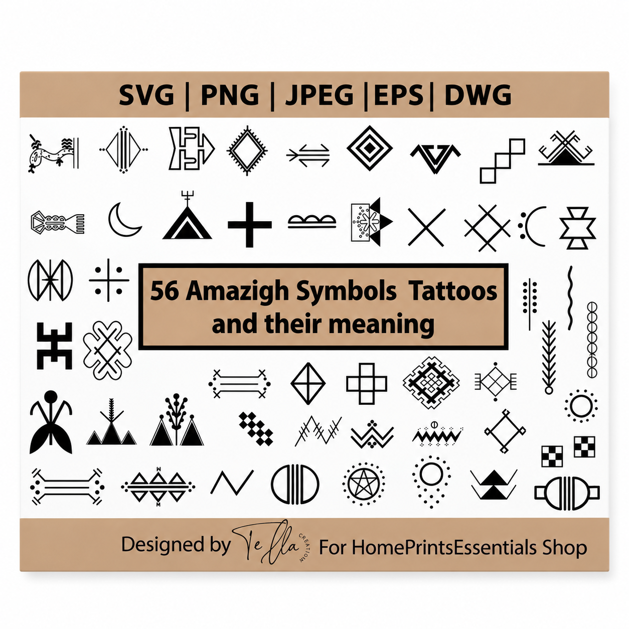 Amazigh Berber Symbol Tattoo SVG Bundle Digital Designs Collection