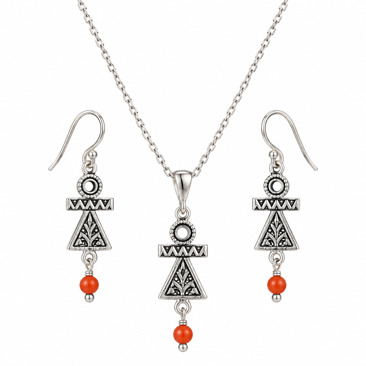 Amazigh Berber Tanit Sterling Silver Necklace Earrings Jewelry Set