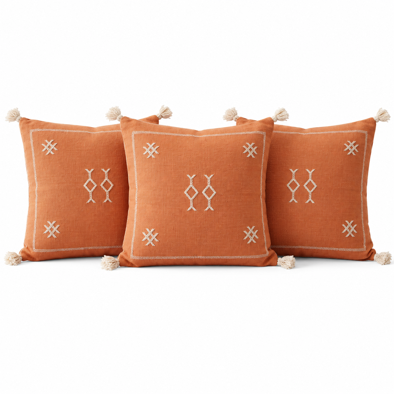 Amazigh Berber Terracotta Pillow Cover with White Geometric Motifs