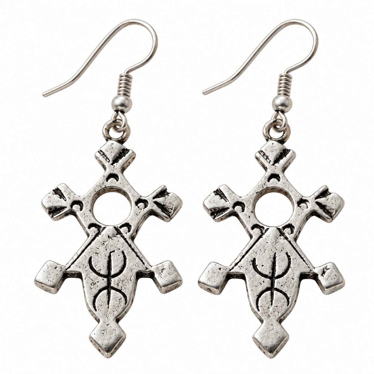 Amazigh Berber Tifinagh Cross Earrings Vintage Boho Design