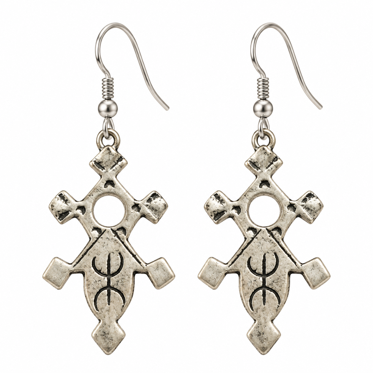 Amazigh Berber Tifinagh Cross Symbol Vintage Style Earrings