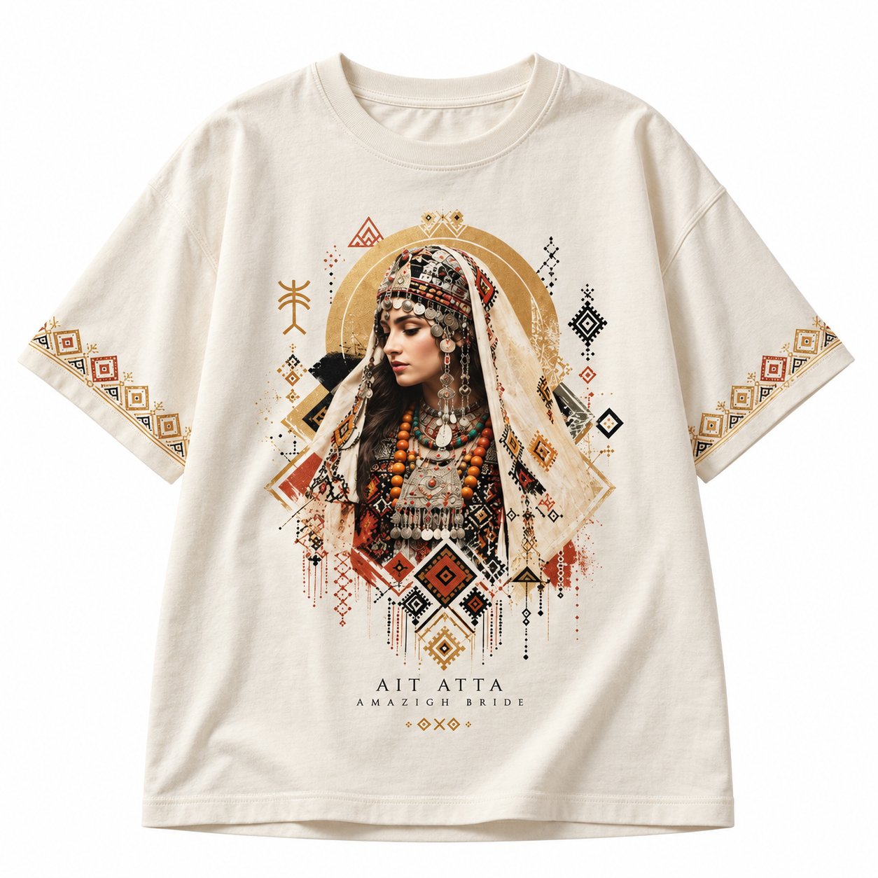 Amazigh Berber Tifinagh Organic Oversized Neck Bride Graphic T-Shirt