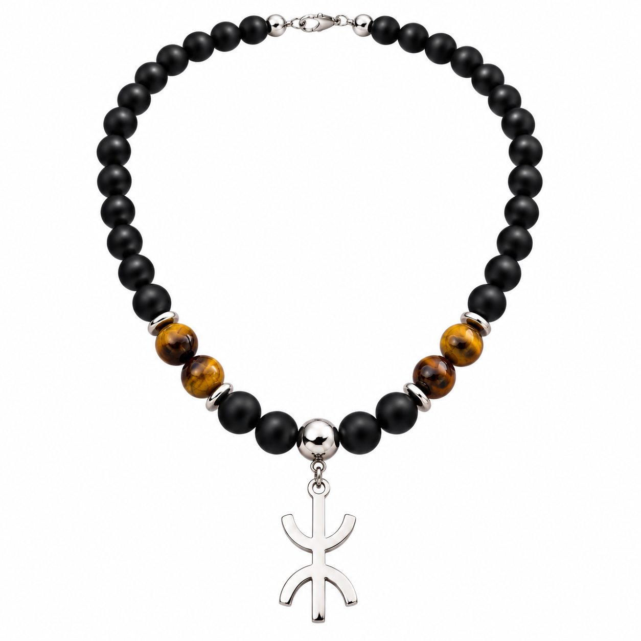 Amazigh Berber Tifinagh Yaz Tiger Eye Bead Necklace for Men