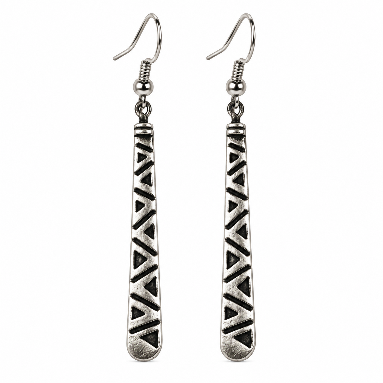 Amazigh Berber Tone Drop Dangles Geometric Silver Earrings