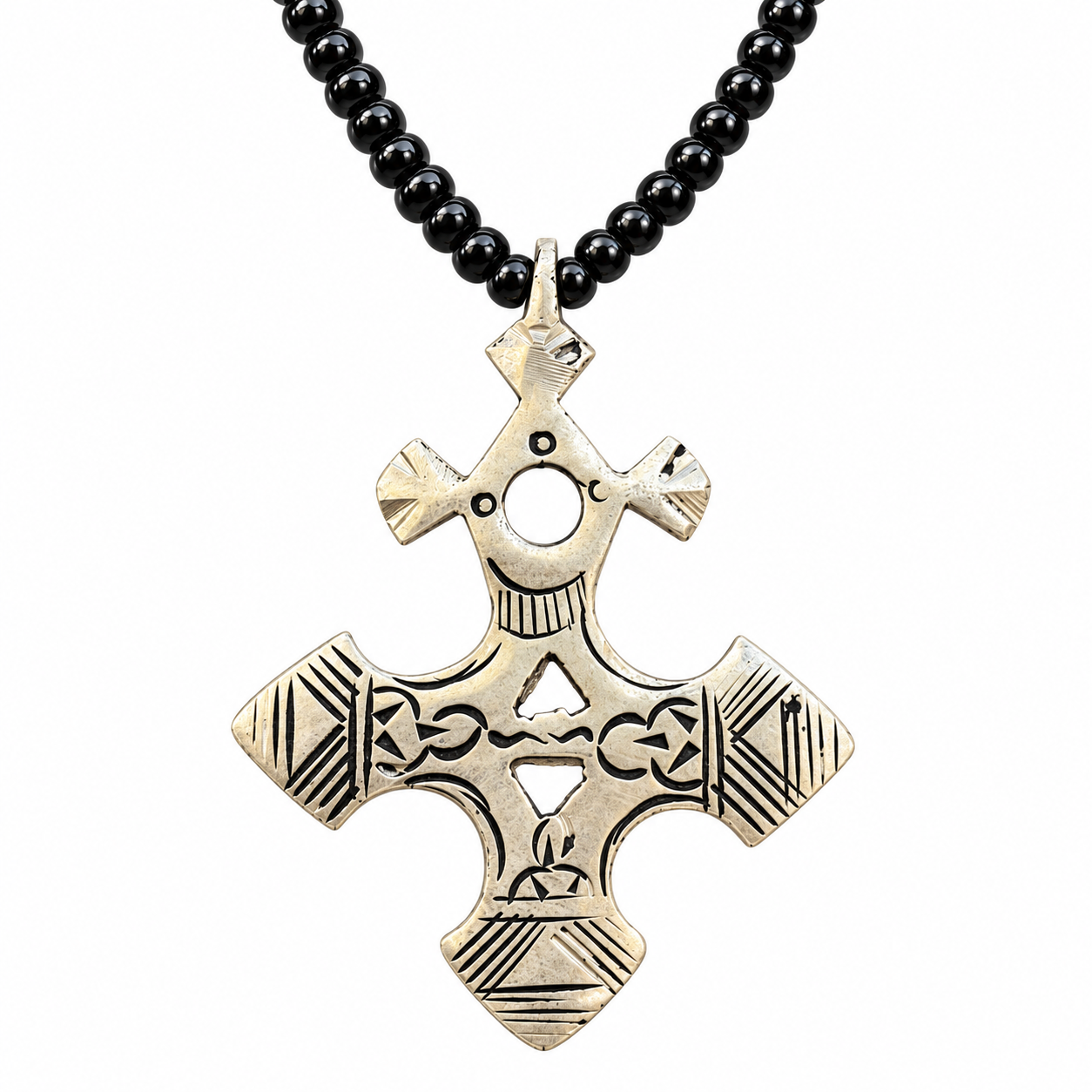 Amazigh Berber Tuareg Axe Pendant Black Bead Handmade Necklace
