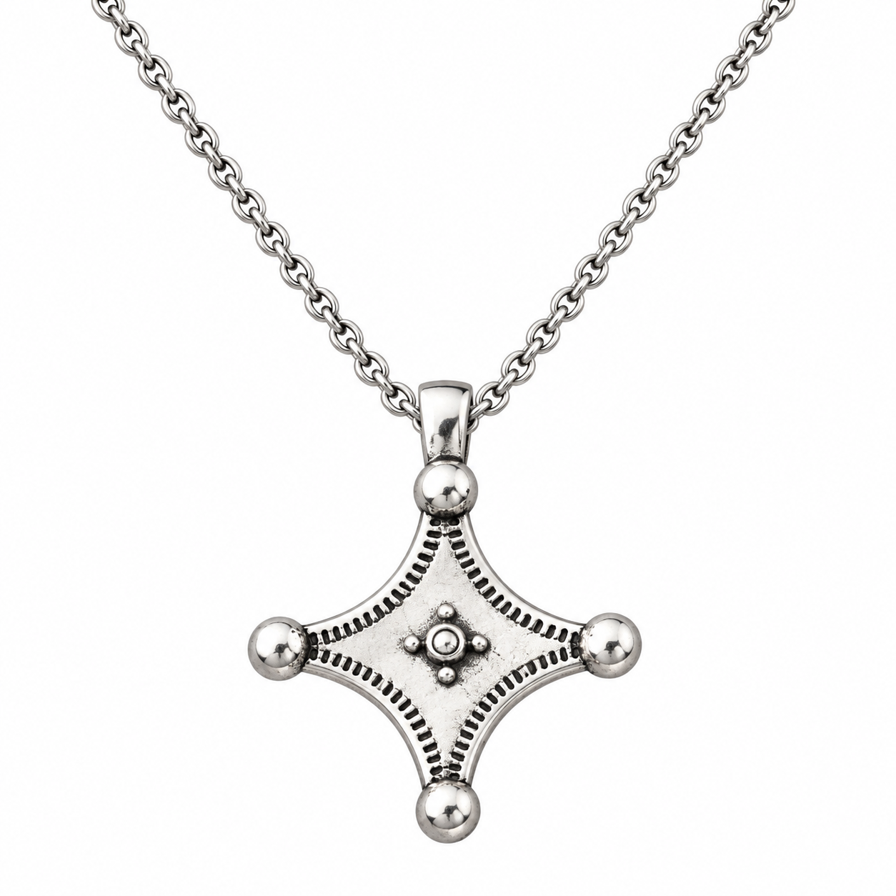 Amazigh Berber Tuareg Fibule Pendant Necklace with Silver Plated Chain