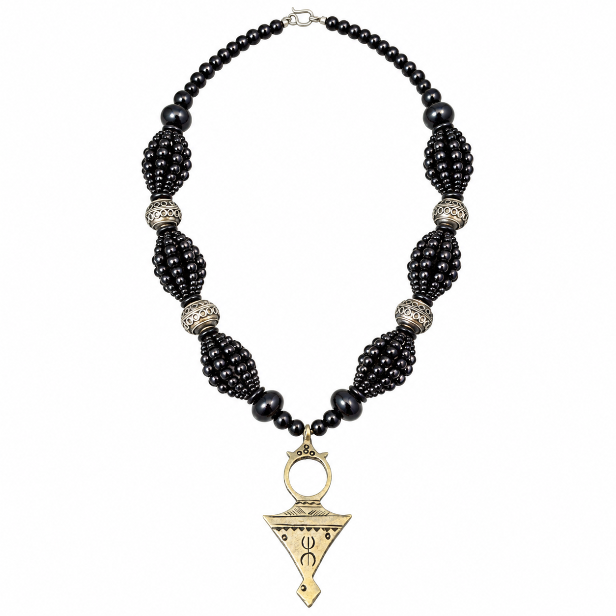 Amazigh Berber Tuareg Yaz Cross Necklace With Black Beads