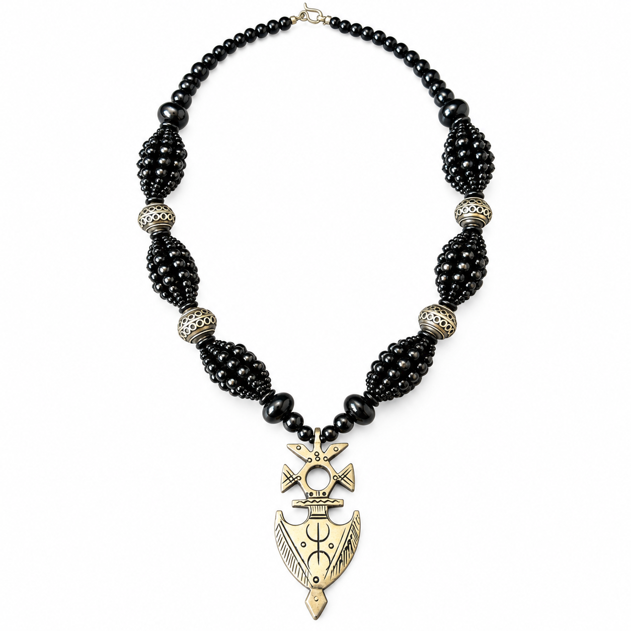 Amazigh Berber Tuareg Yaz Cross Pendant Necklace with Black Beads
