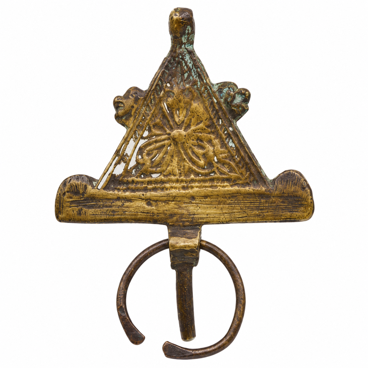 Amazigh Berber Vintage Bronze Fibula Pin with Engraved Tribal Design