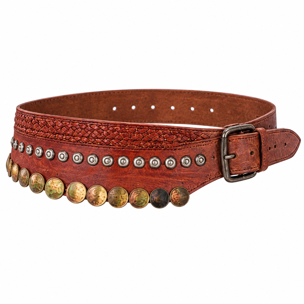 Amazigh Berber Vintage Coin Waist Leather Belt with Traditional Details