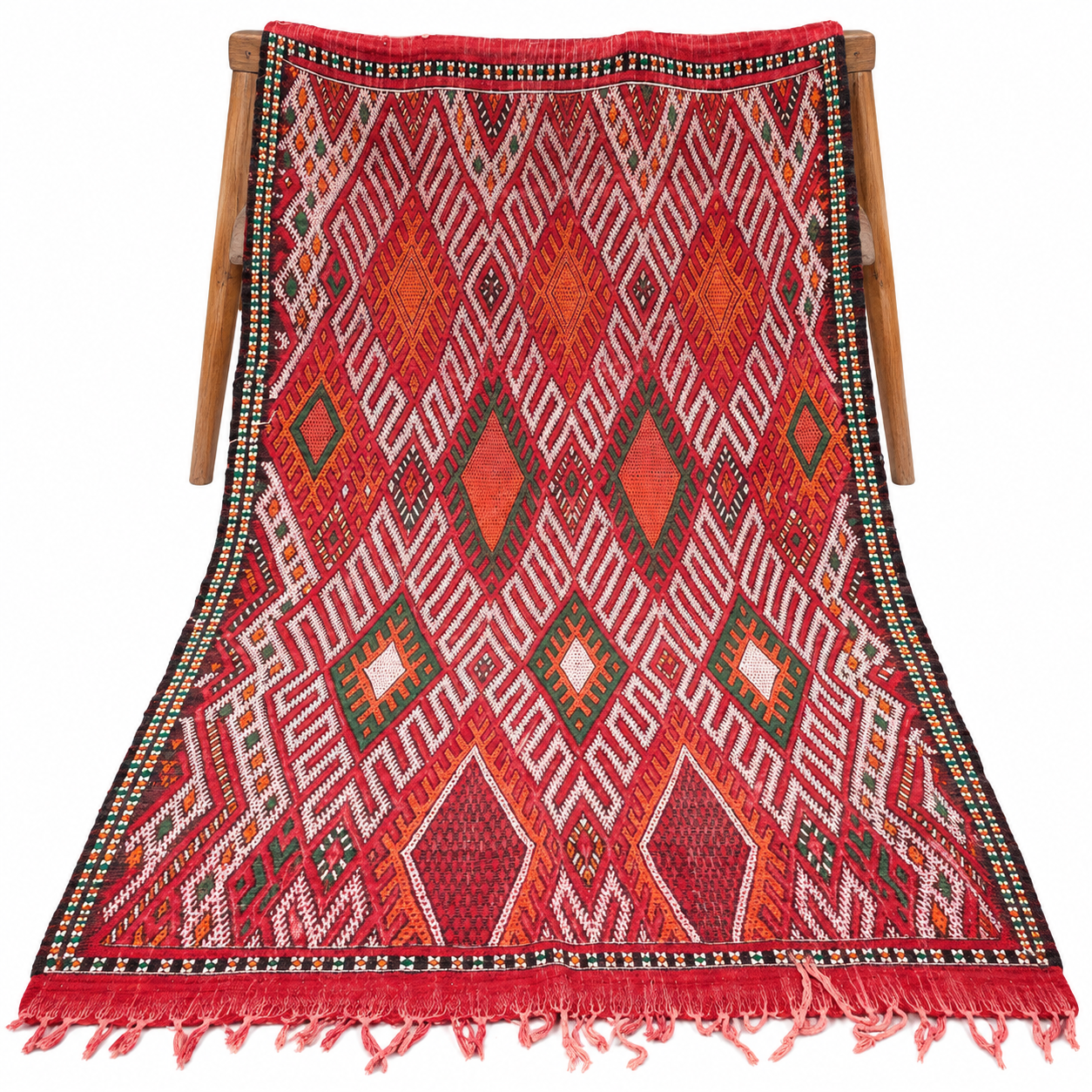 Amazigh Berber Vintage Handmade Rug with Colorful Geometric Tribal Design