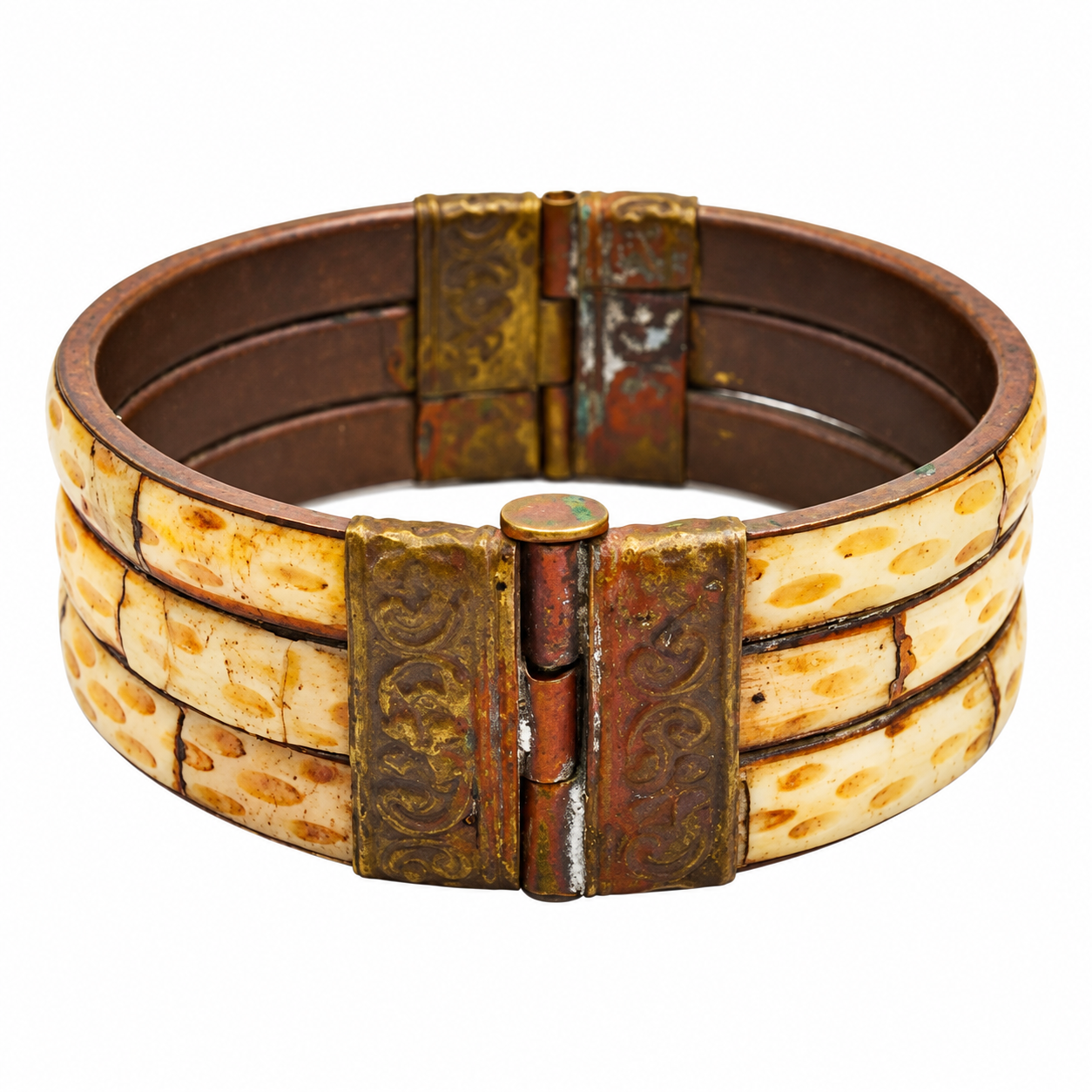 Amazigh Berber Vintage Wide Cuff Bracelet with Bone Brass Design