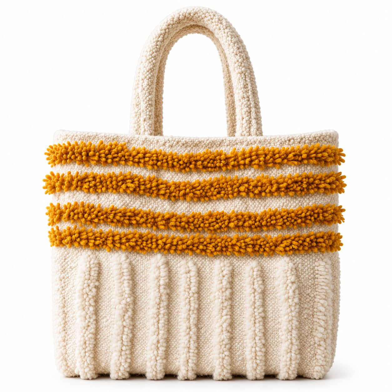 Amazigh Berber Wool Tote Bag with Mustard Textile Design