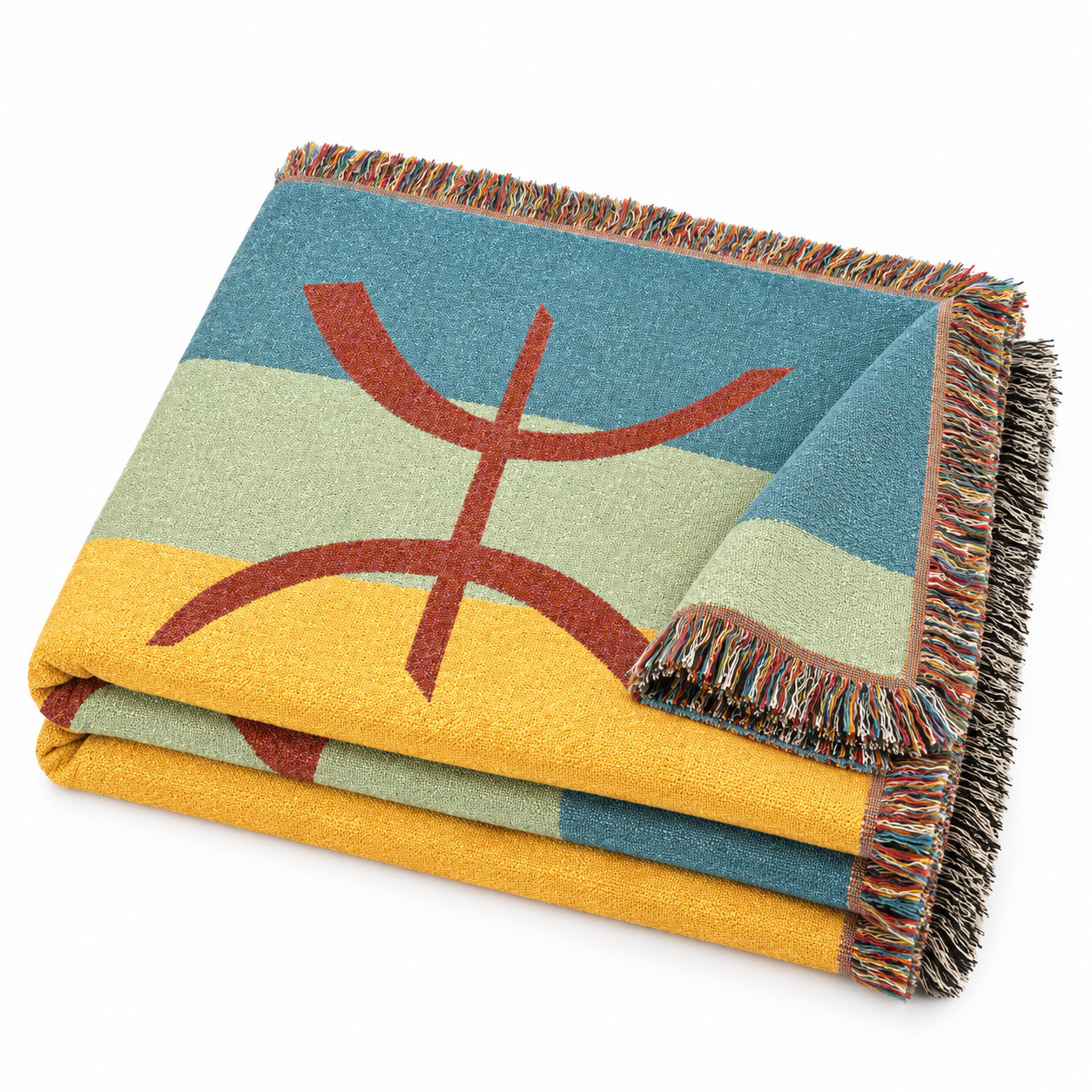Amazigh Berber Woven Blanket with Flag and Yaz Symbol