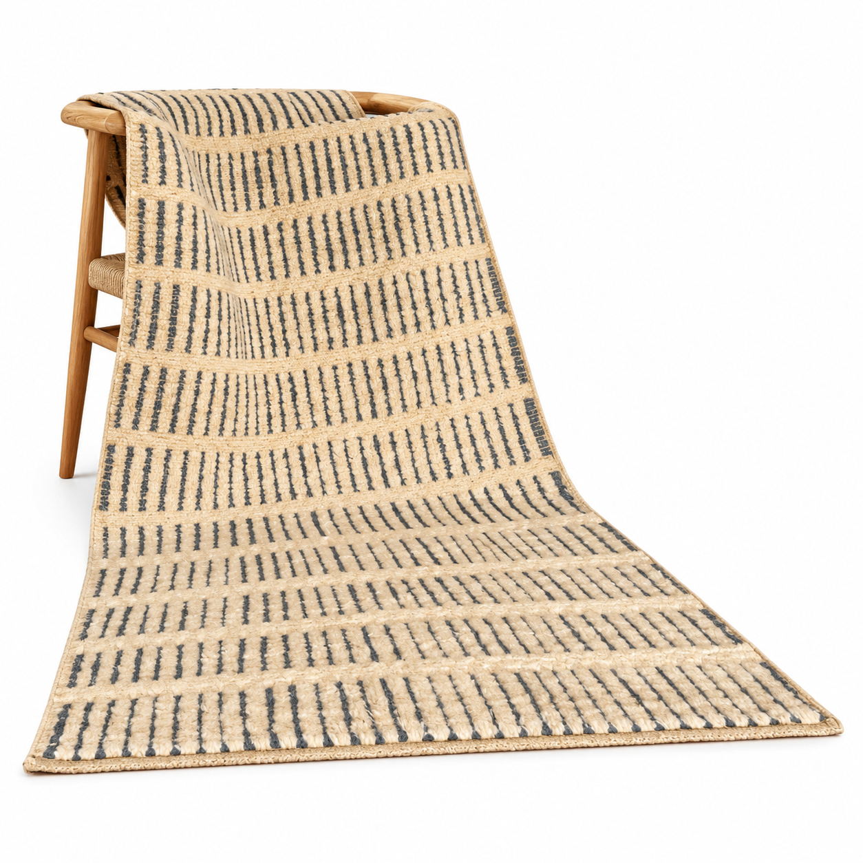 Amazigh Berber Yaz White Wool Rug with Striped Geometric Design