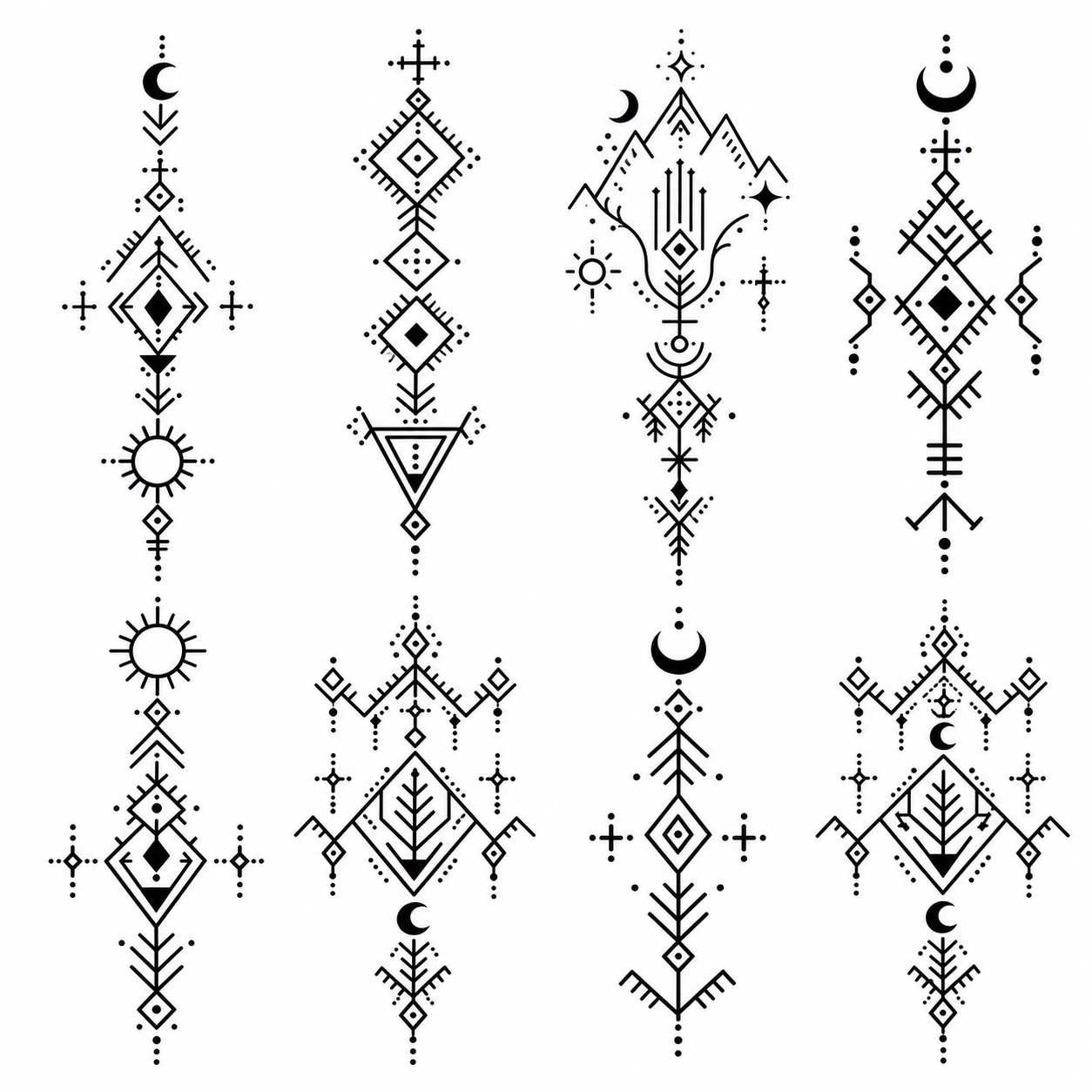 Amazigh Berbères Tatouage Motifs Géométrique PNG Bundle Digital Download Collection