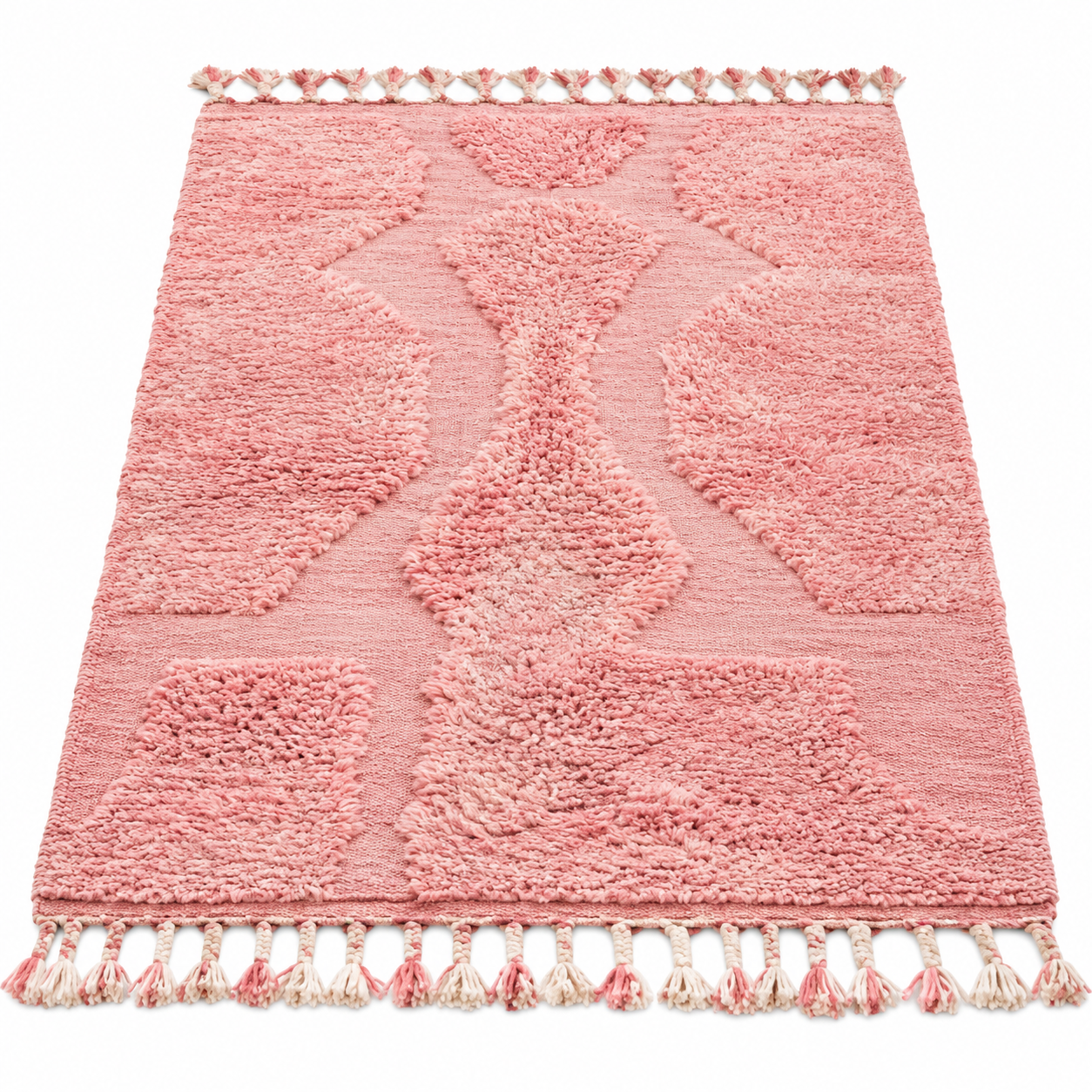 Amazigh Blush Pink Beni Ourain Berber Sculpted Wool Rug