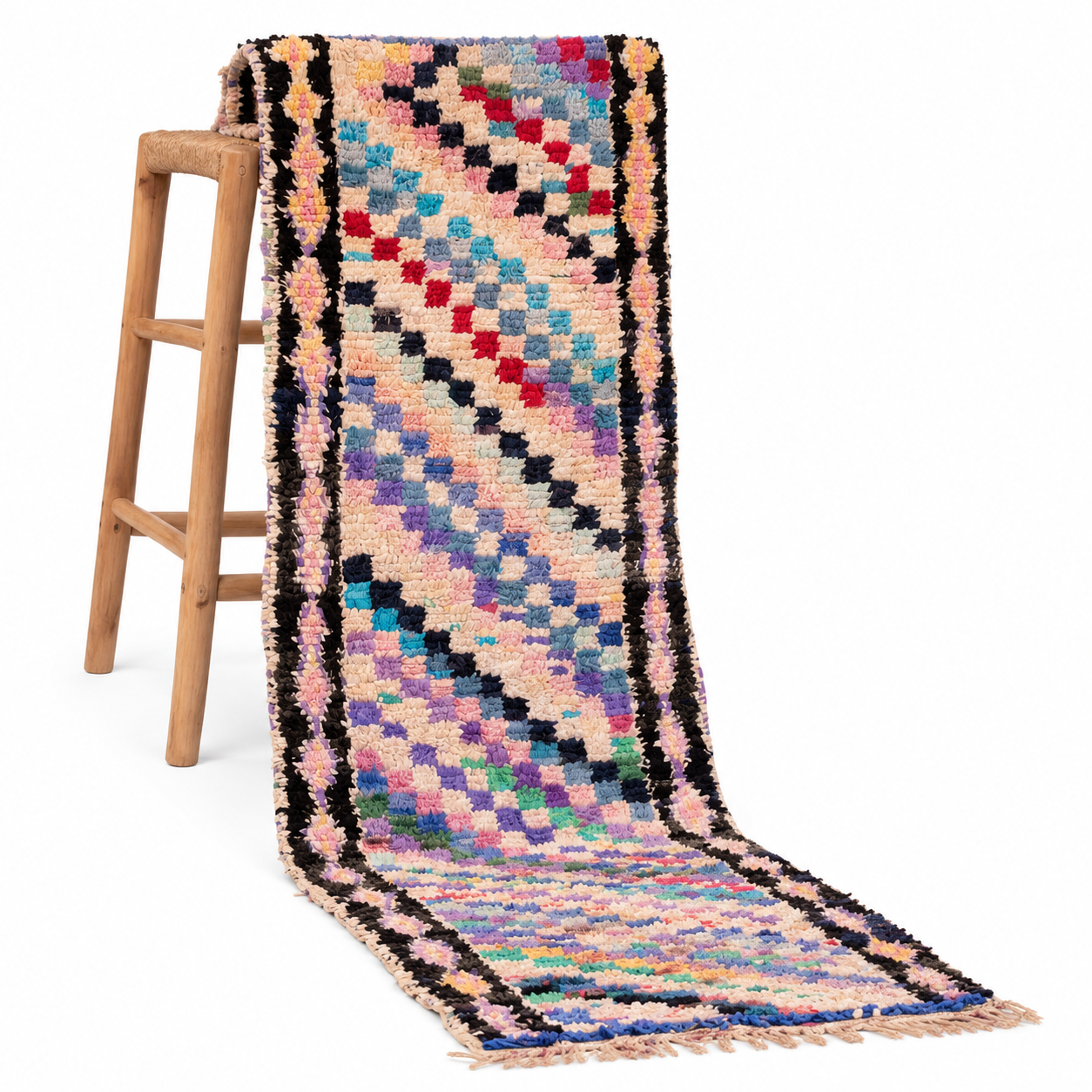 Amazigh Boucherouite Berber Runner Rug Handwoven Tribal Wool Style