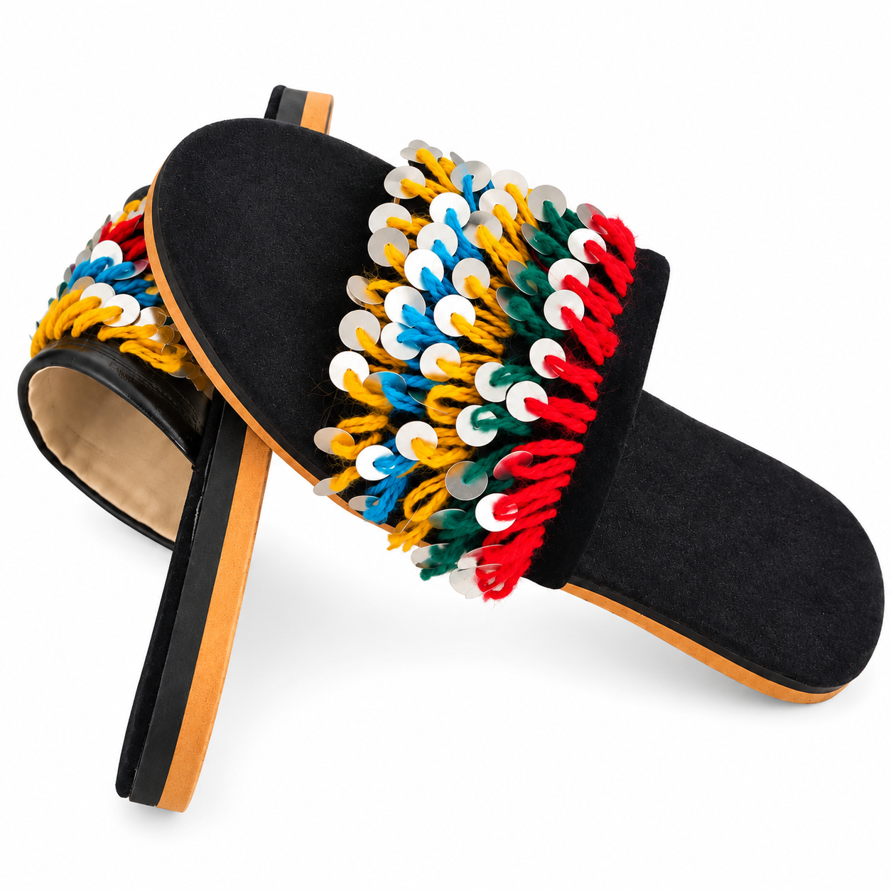 Amazigh Colorful Babouche Shoes with Sequin Boho Slip-On Design