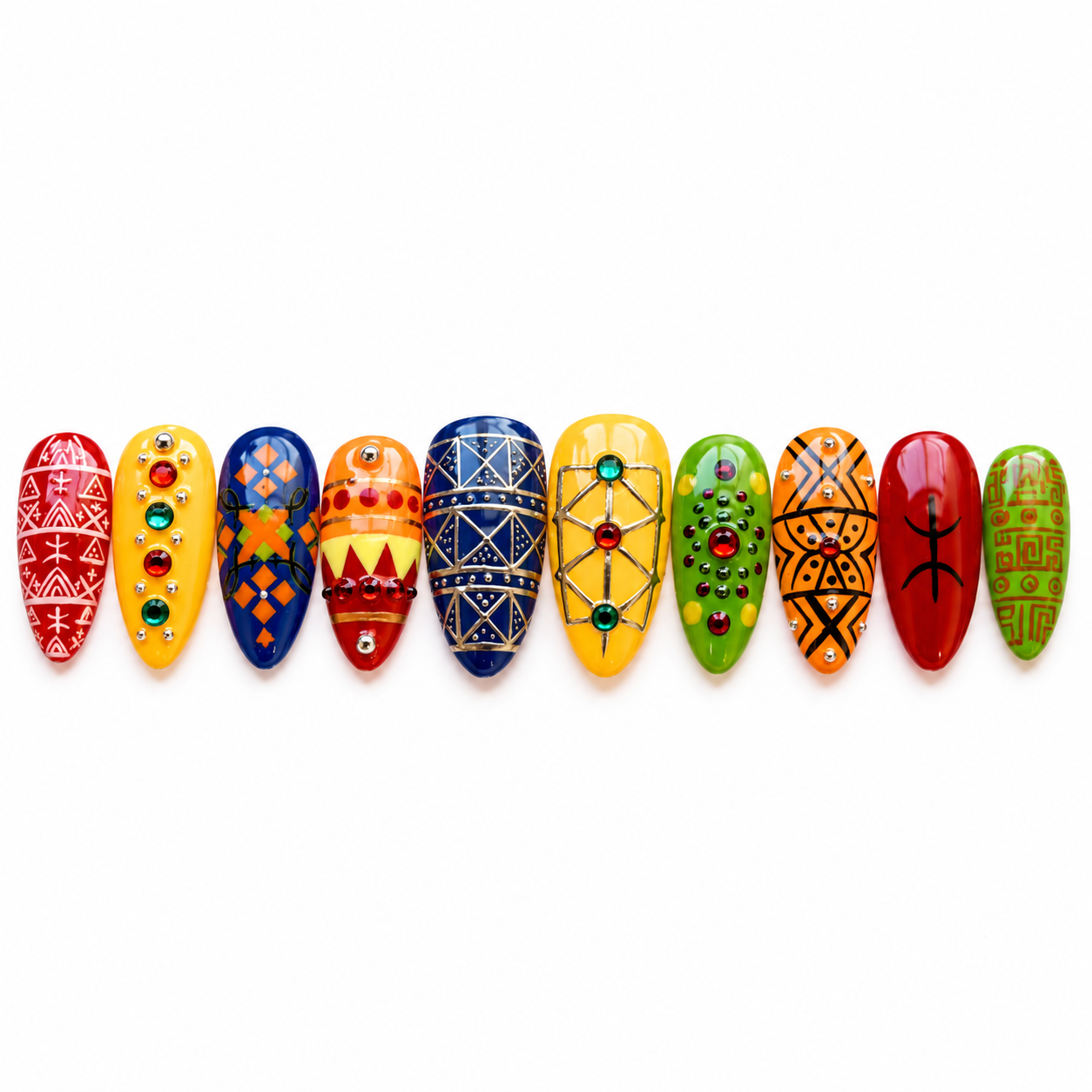 Amazigh Culture Press On Nails with Geometric Heritage Design
