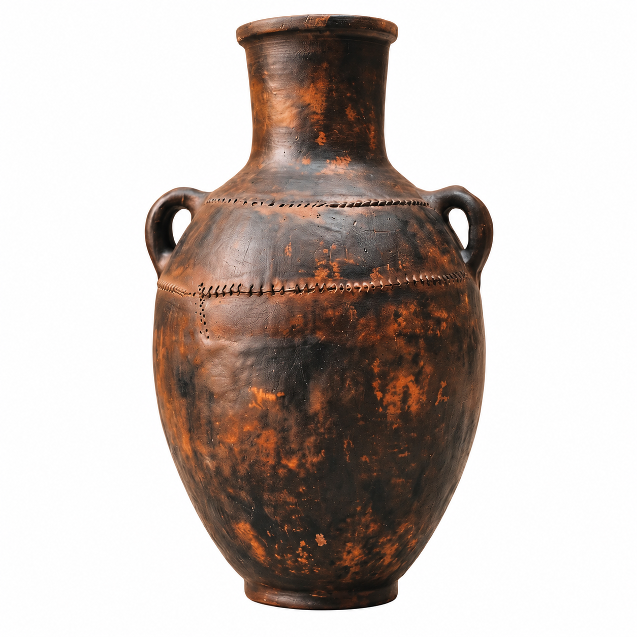 Amazigh Dark Patinated Terracotta Jar Vase with Rustic Character