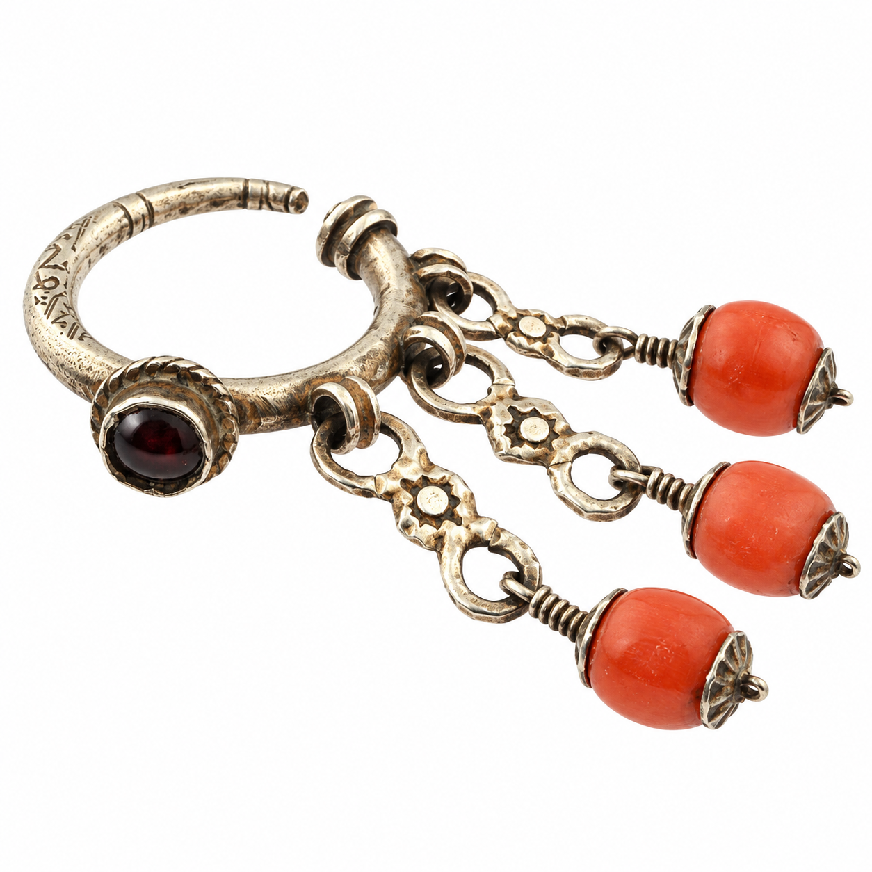 Amazigh DEWWAH Antique Coral Earrings with Silver Design