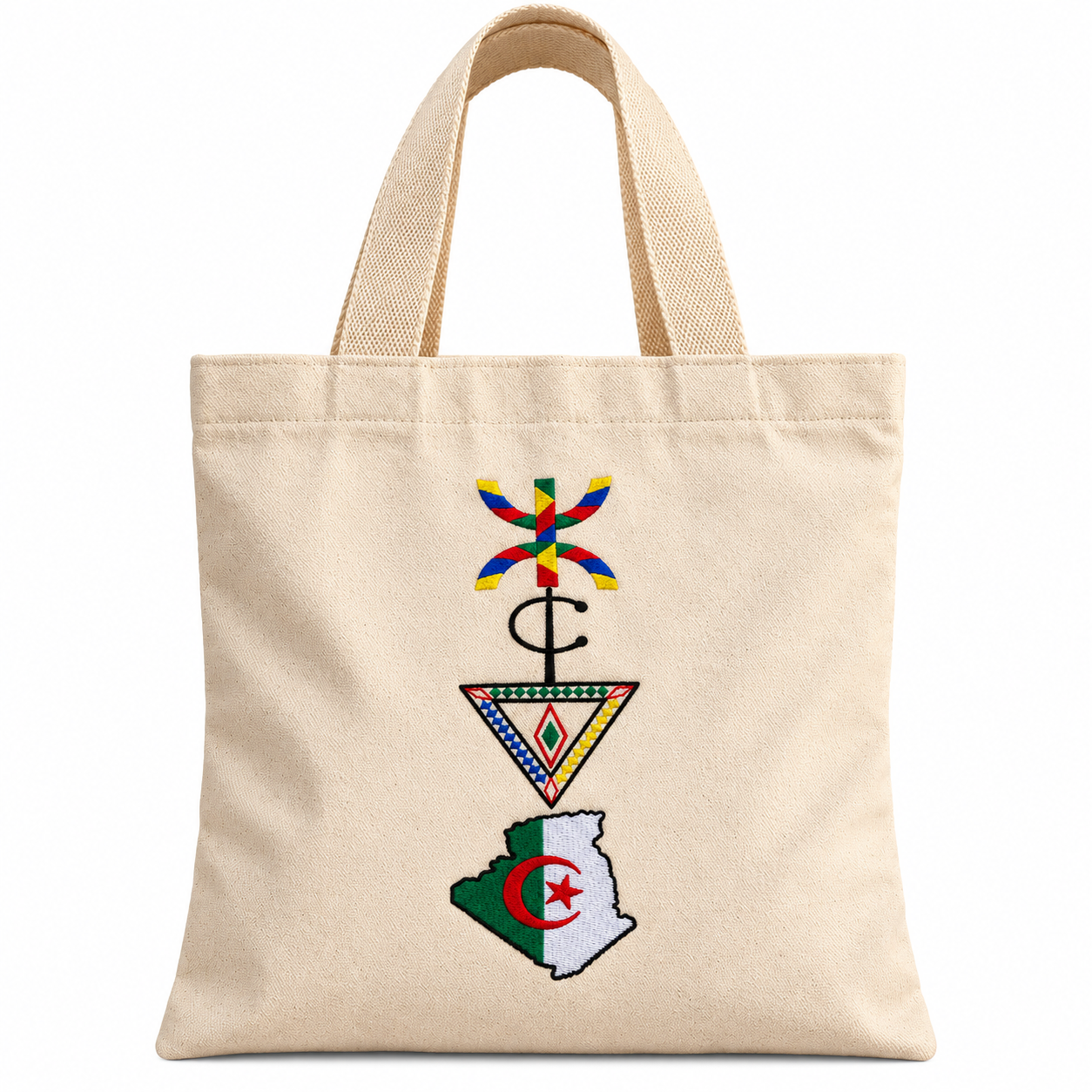 Amazigh Embroidered Tote Bag with Colorful Geometric Cultural Design